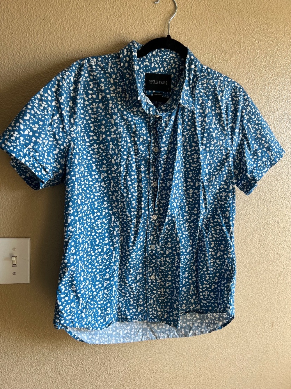 Wildfang Blue Printed Short-Sleeve Men's Shirt button up size large cotton